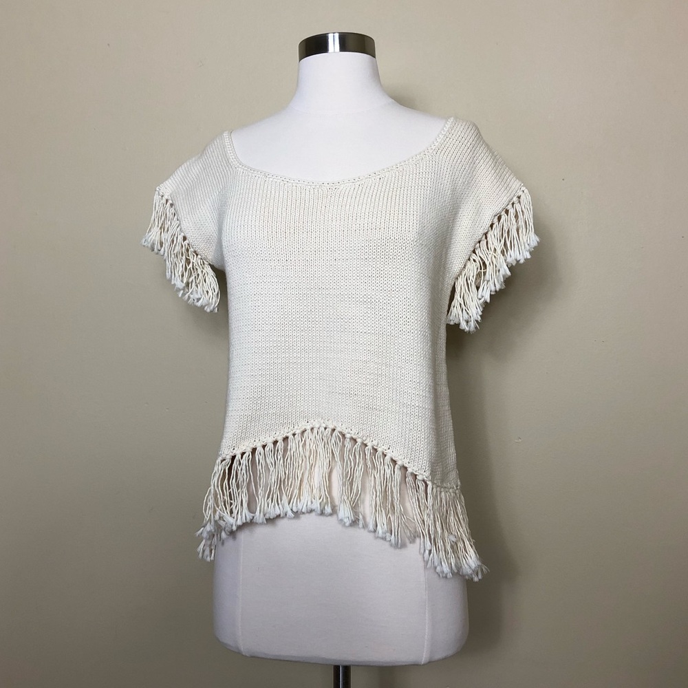Raven + Lily Cream Knit Fringe Top